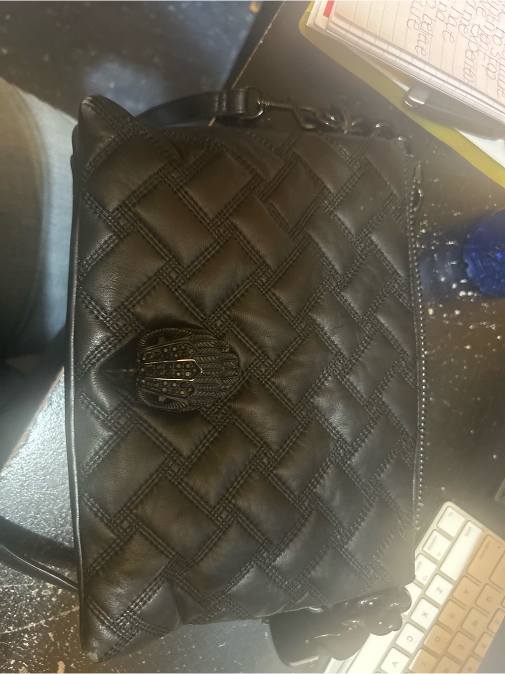 Kurt Geiger Black Quilted Leather Crossbody with Embellished Clasp